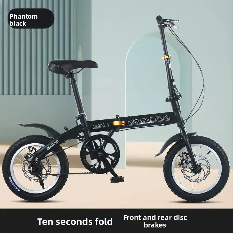 New Mini Folding Bicycle 12 Inch 14 inch  Small Hard Frame Carbon Steel Dual Disc Brakes Portable Ultra Light for Men Women