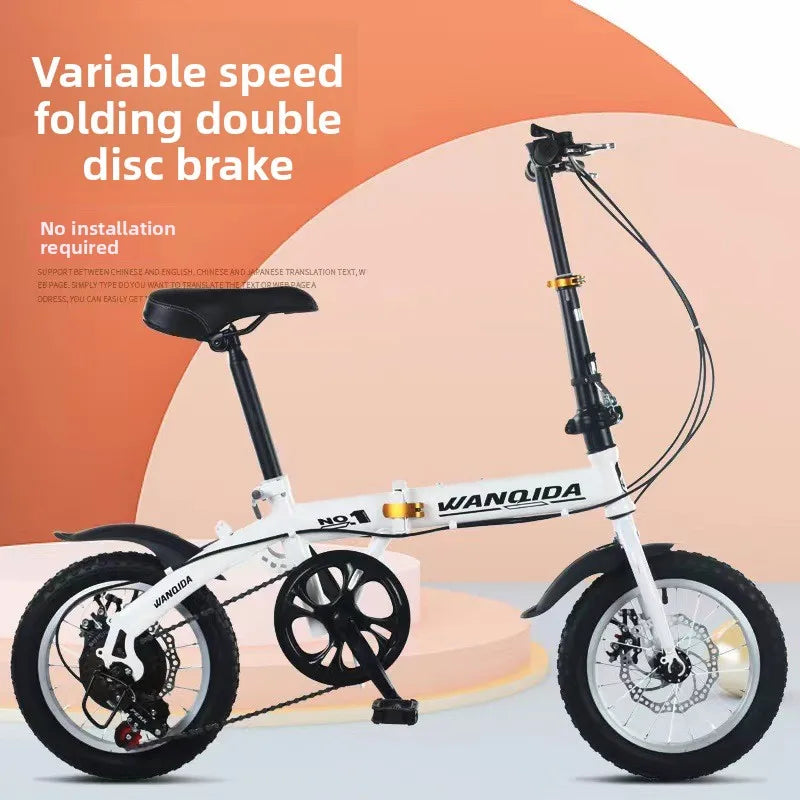 New Mini Folding Bicycle 12 Inch 14 inch  Small Hard Frame Carbon Steel Dual Disc Brakes Portable Ultra Light for Men Women