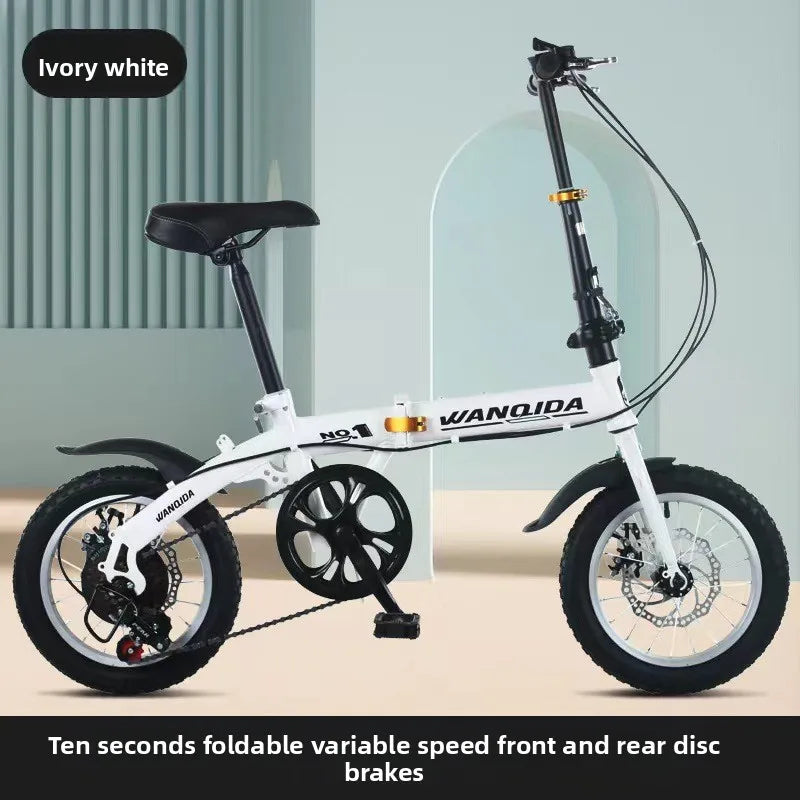 New Mini Folding Bicycle 12 Inch 14 inch  Small Hard Frame Carbon Steel Dual Disc Brakes Portable Ultra Light for Men Women
