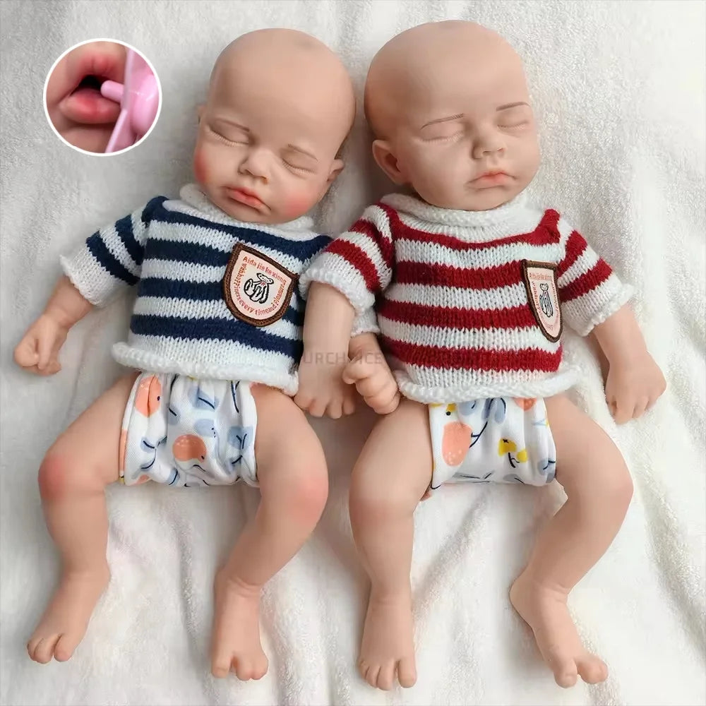 Realistic Artificial Cute Twins Soft Silicone Reborn Baby Open Mouth Boy and Girl 31 Cm 1 Kg Gifts for New Parents Kids