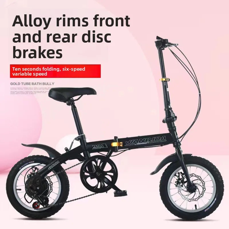 New Mini Folding Bicycle 12 Inch 14 inch  Small Hard Frame Carbon Steel Dual Disc Brakes Portable Ultra Light for Men Women