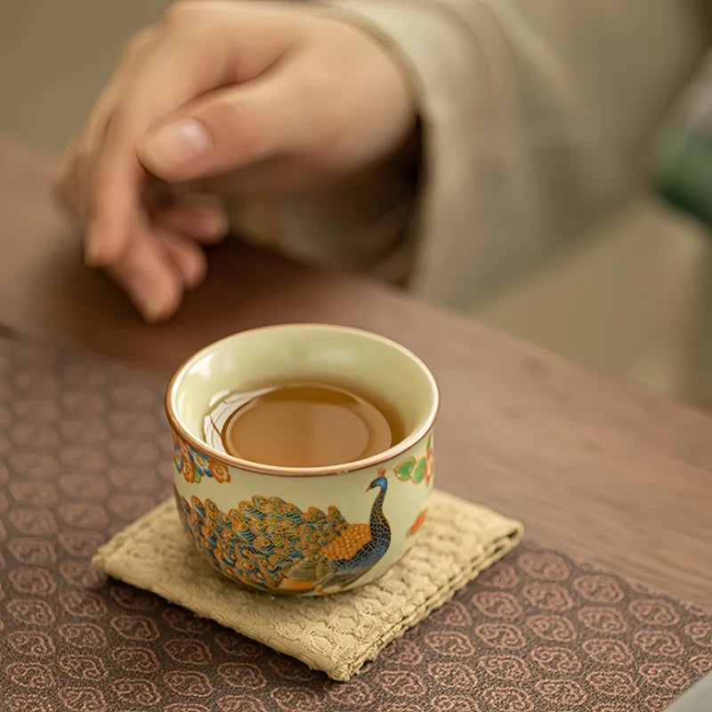 Traditional Ru Ware Ceramic Teacup Crackle Glaze Nurturing Gongfu Tea Cup Individual Handmade Chinese Tea Set Home Office Decor
