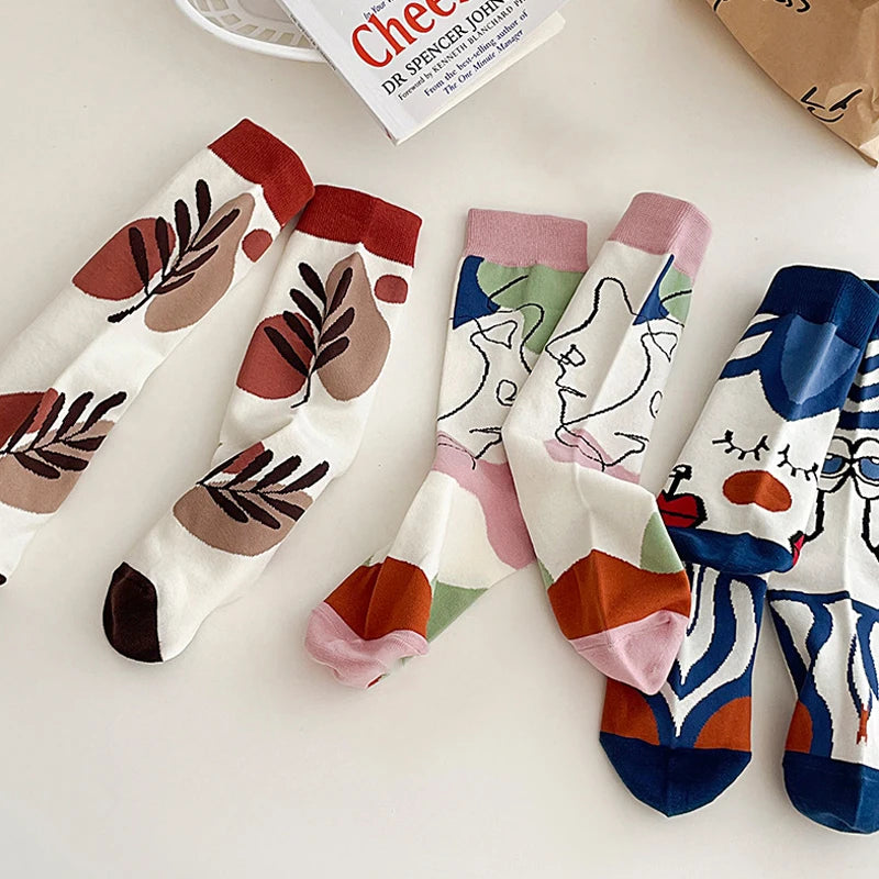 5 Pairs Trend Graffiti Socks Women Cotton Personality Fashion Tide Socks Ins Letter Embroidery Funny Couple Socks