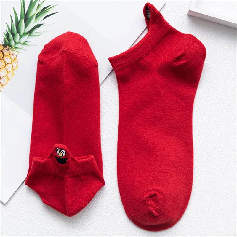 Kawaii Embroidered Expression Candy Color Women Socks Happy Fashion Girls Ankle Funny Sokken Cotton Unisex Christmas Dropship
