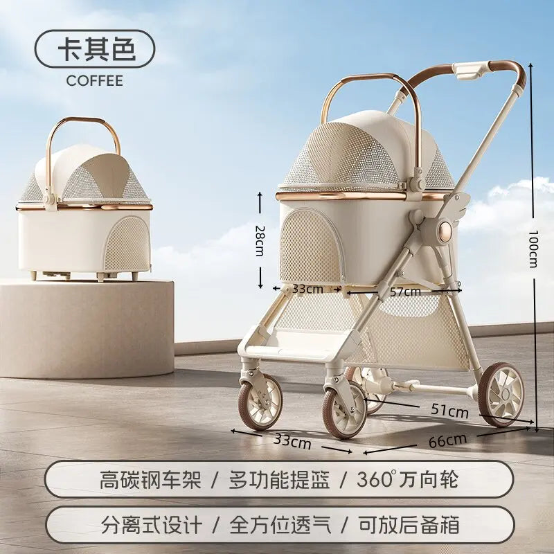 Stylish Foldable Pet Stroller Lightweight Detachable Carrier Bag Portable Travel Cart for Dogs Cats Car Use