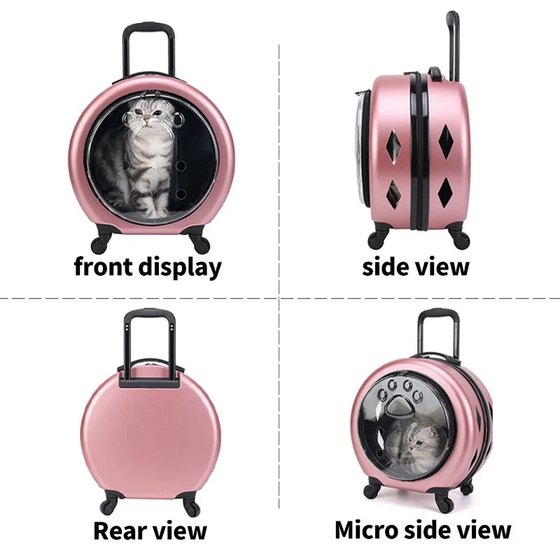 Travel Wheeling Suitcase Pet Trolley Case Transparent Dog Bags Trolley Pet Cabin Carriers Travel Products for Cat Dog