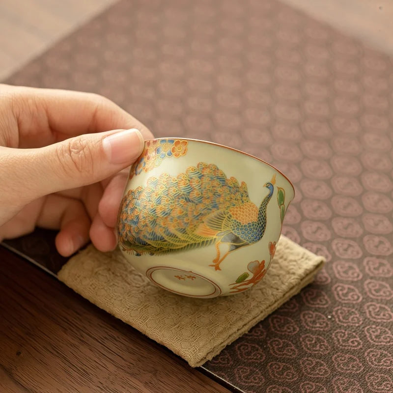 Traditional Ru Ware Ceramic Teacup Crackle Glaze Nurturing Gongfu Tea Cup Individual Handmade Chinese Tea Set Home Office Decor