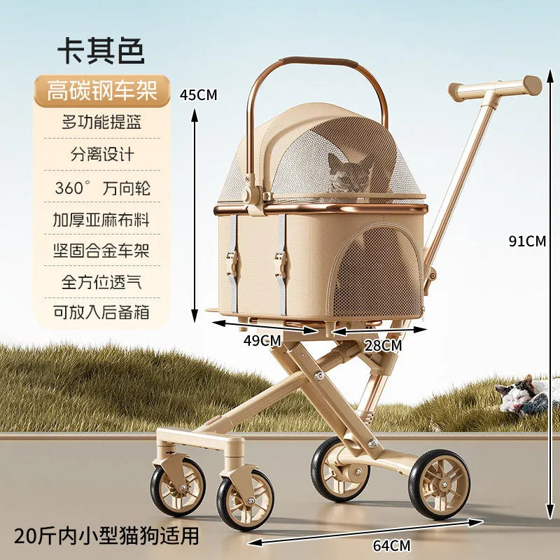 Stylish Foldable Pet Stroller Lightweight Detachable Carrier Bag Portable Travel Cart for Dogs Cats Car Use