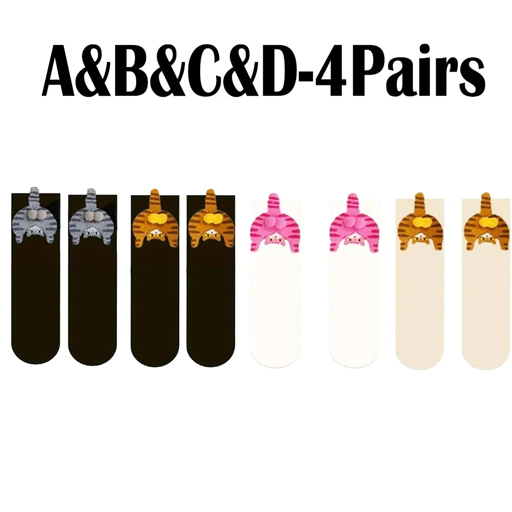 Cartoon Cat Egg Socks Soft Breathable Cute Mid Tube Cotton Socks 3D Cat Egg Balls Unique Design Trendy Funny for Christmas Cat