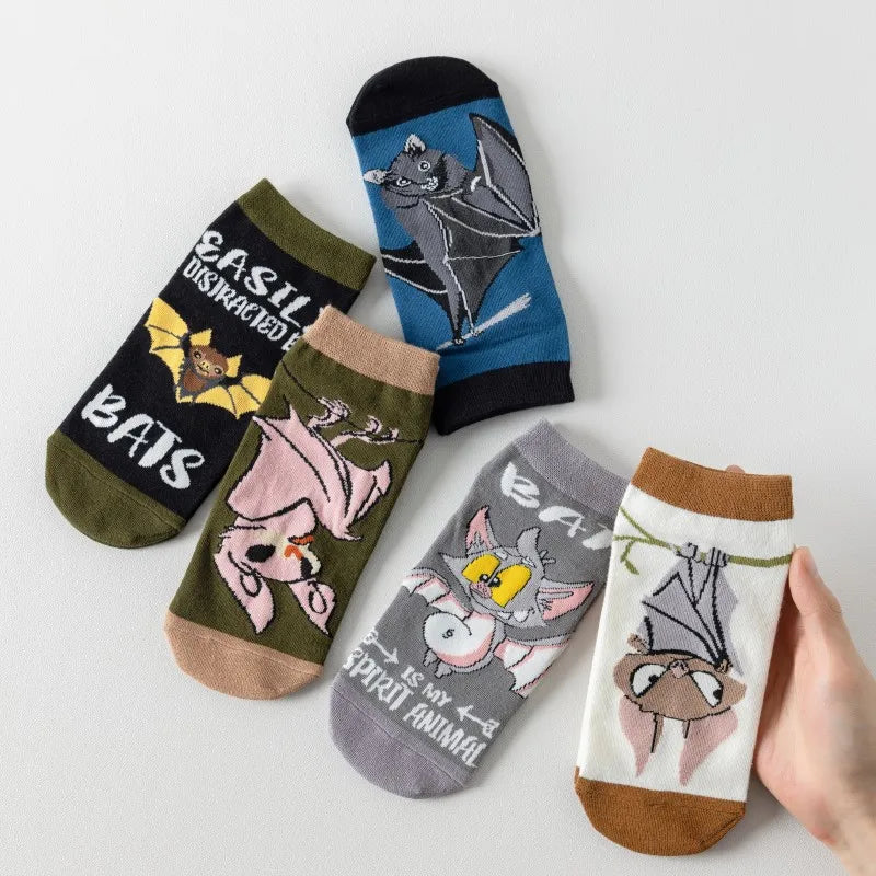 5 Pairs/Pack Women's Spring New Autumn Summer Cartoon Dog Bird Cat Socks Soft Breathable Funny Socks for Girls