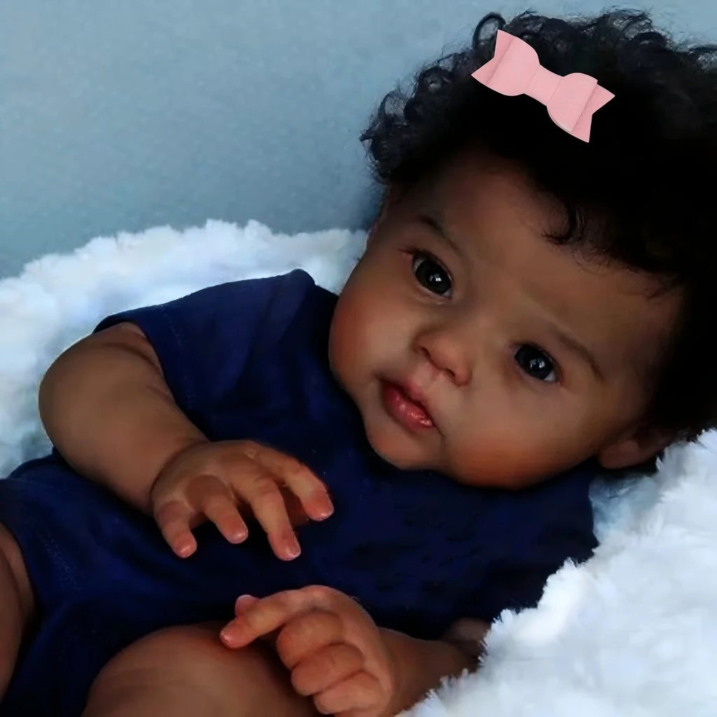 20Inch African American Doll Raven Dark Skin Reborn Baby Finished Newborn With Rooted Hair Handmade Toy Gift For Girls