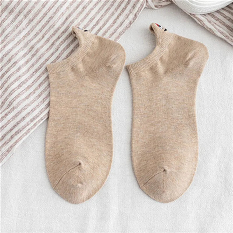 Kawaii Embroidered Expression Candy Color Women Socks Happy Fashion Girls Ankle Funny Sokken Cotton Unisex Christmas Dropship