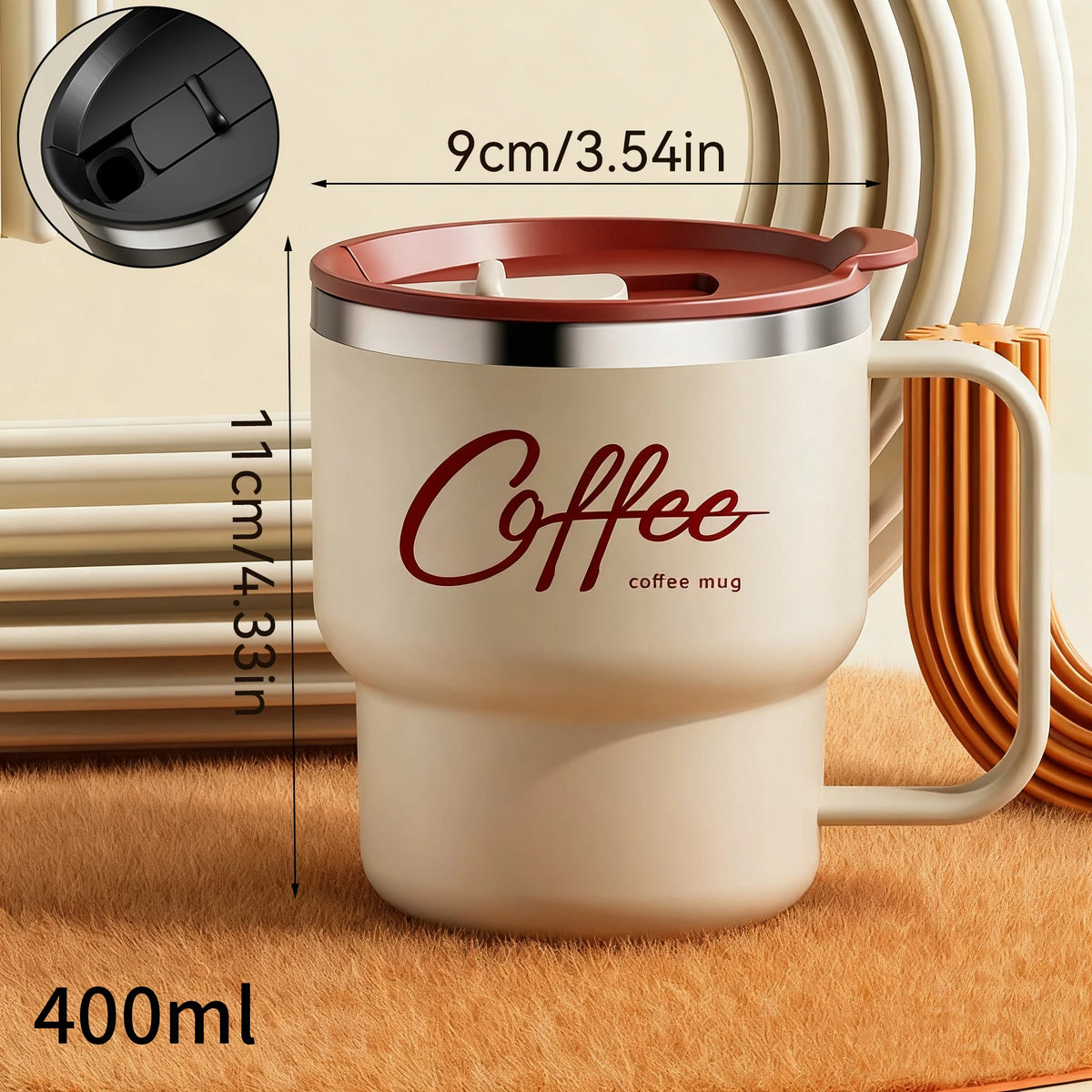WORTHBUY 400/480ML 304 Stainless Steel Coffee Cup With Lid&Handle Double Layer Coffee Mug Drinkware Reusable Insulated Water Cup