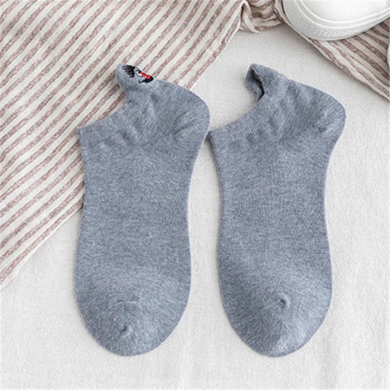 Kawaii Embroidered Expression Candy Color Women Socks Happy Fashion Girls Ankle Funny Sokken Cotton Unisex Christmas Dropship