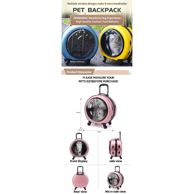 Travel Wheeling Suitcase Pet Trolley Case Transparent Dog Bags Trolley Pet Cabin Carriers Travel Products for Cat Dog
