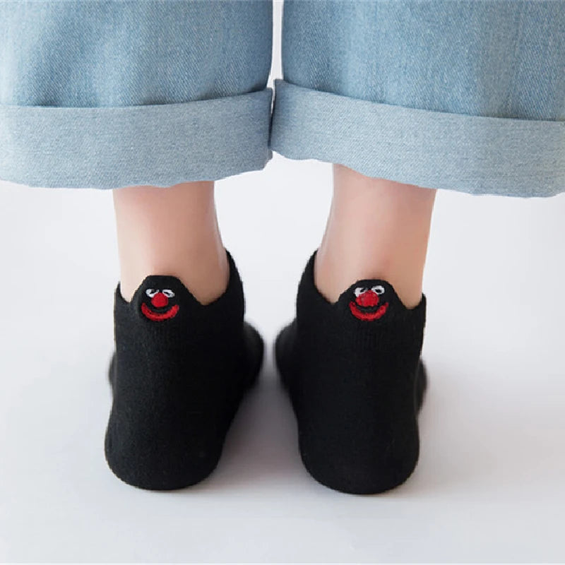 Kawaii Embroidered Expression Candy Color Women Socks Happy Fashion Girls Ankle Funny Sokken Cotton Unisex Christmas Dropship