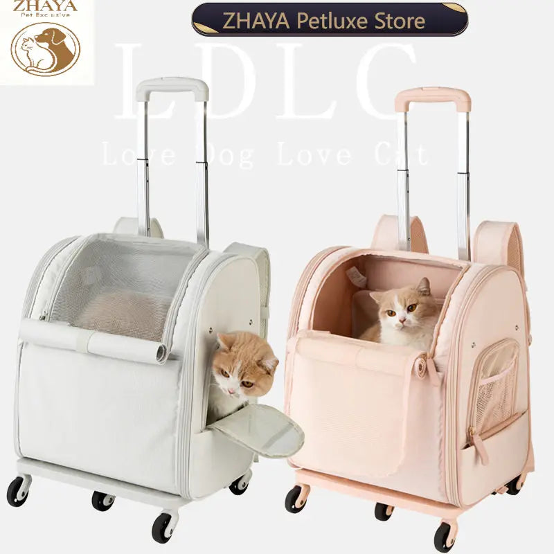 ZHAYA Pet Carrier Rolling Waterproof Oxford Foldable Lightweight Portable Trolley Travel Cat Dog Outdoor Ventilated Sturdy
