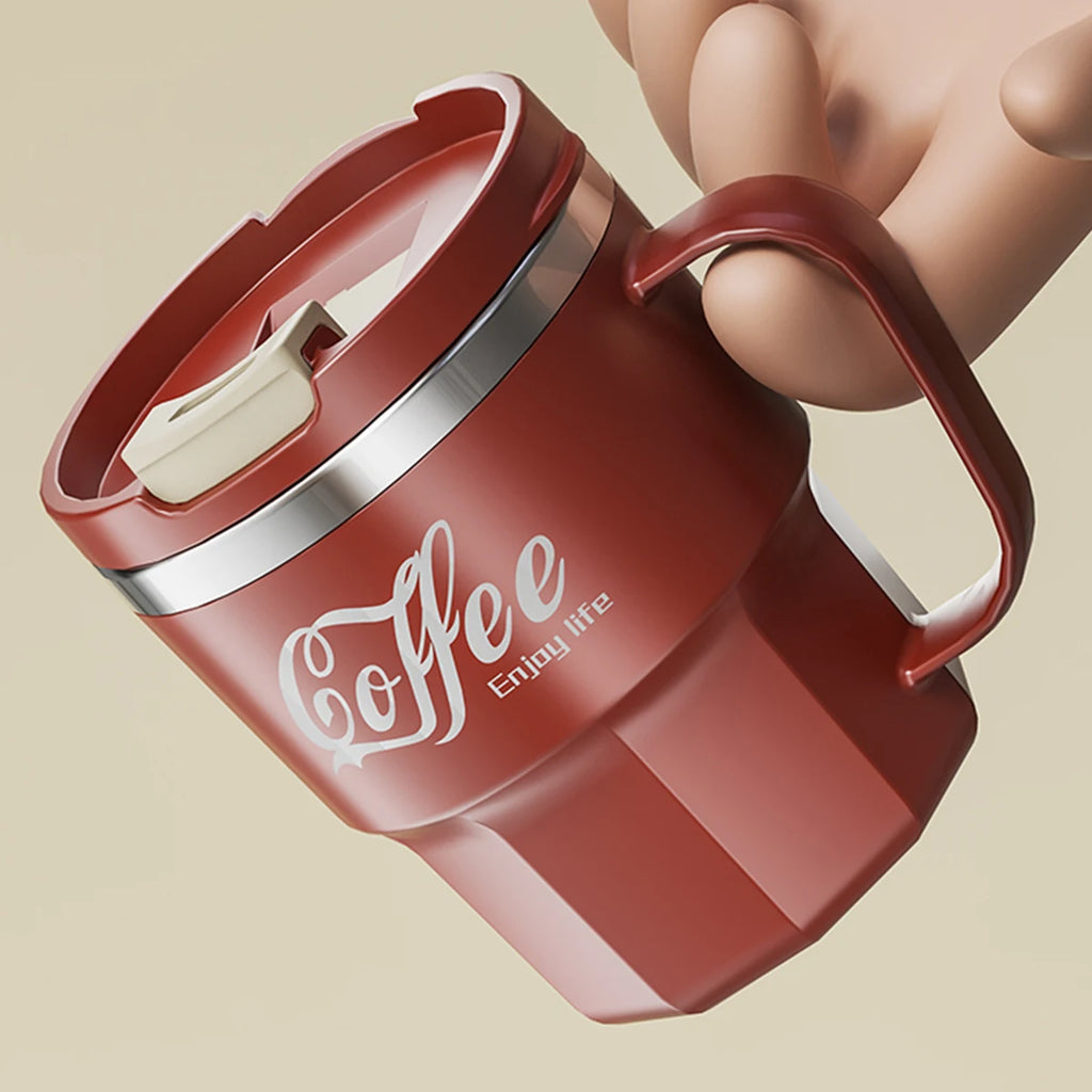WORTHBUY 400/480ML 304 Stainless Steel Coffee Cup With Lid&Handle Double Layer Coffee Mug Drinkware Reusable Insulated Water Cup