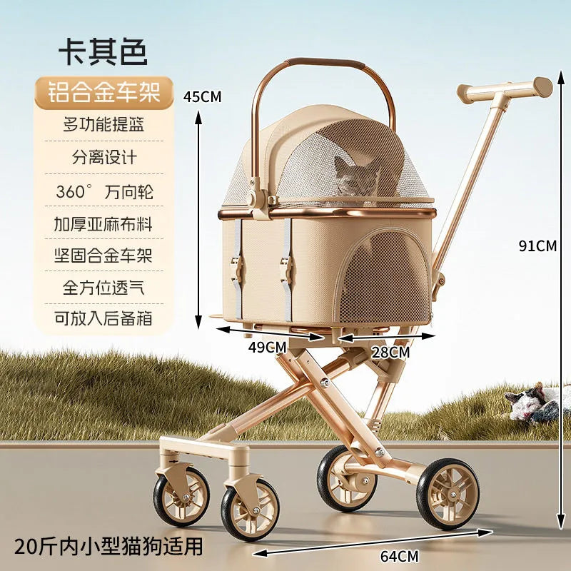 Stylish Foldable Pet Stroller Lightweight Detachable Carrier Bag Portable Travel Cart for Dogs Cats Car Use