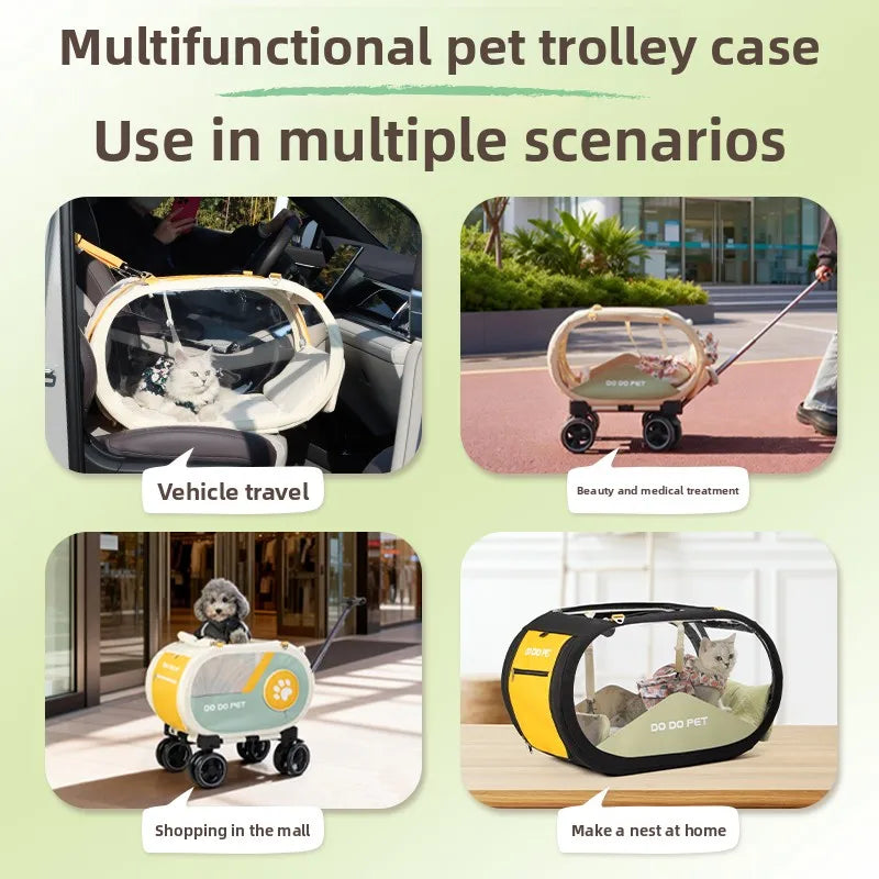 Pet Travel Folding Transparent Carry-on Suitcase Trolley - Foldable / for Vehicle / Handheld - Suitable for Cats and Dogs