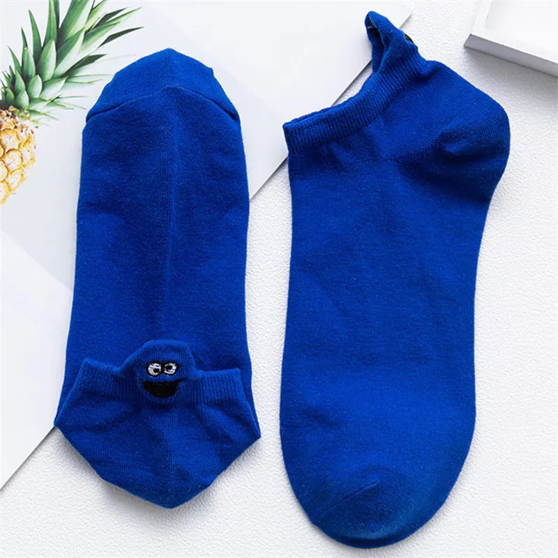 Kawaii Embroidered Expression Candy Color Women Socks Happy Fashion Girls Ankle Funny Sokken Cotton Unisex Christmas Dropship