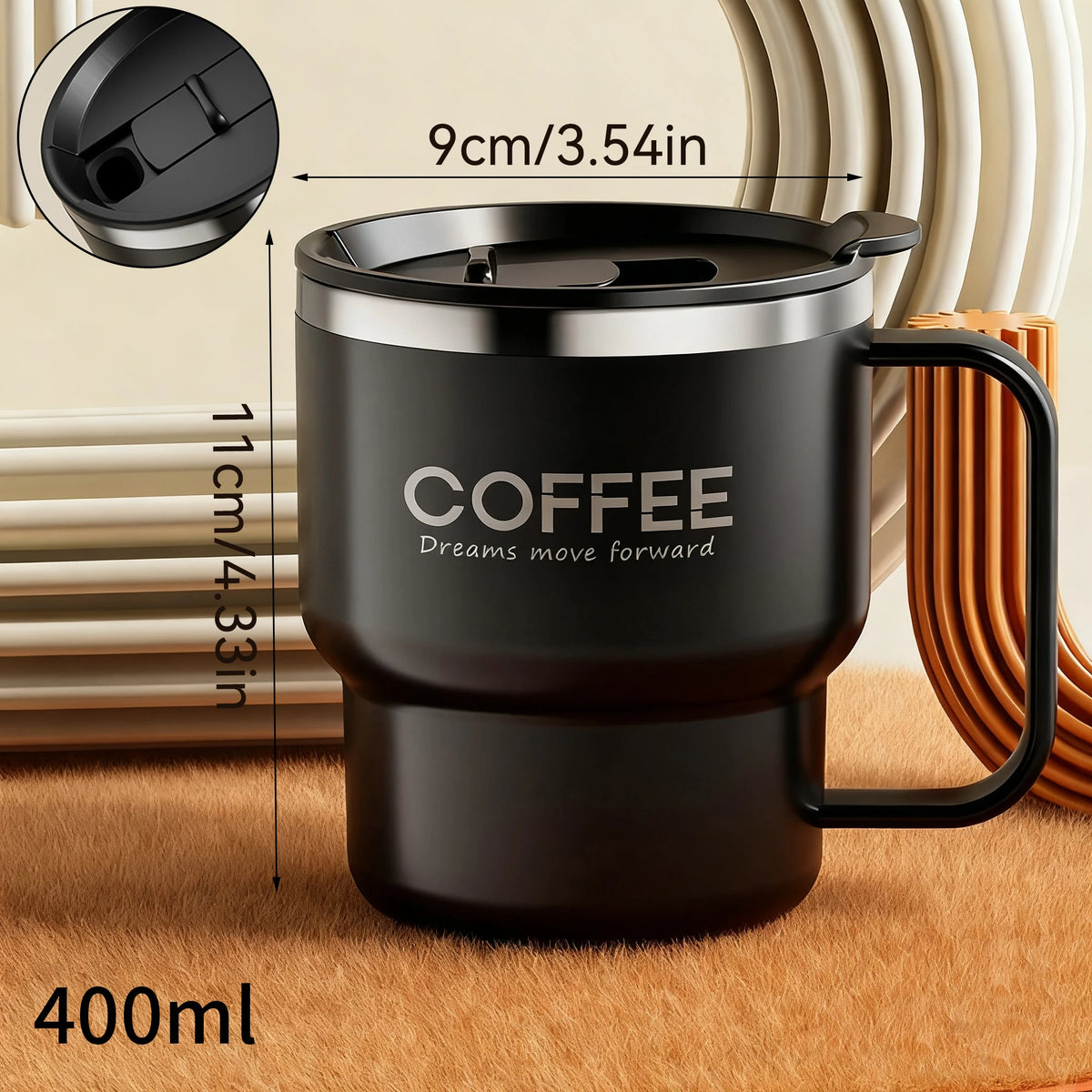 WORTHBUY 400/480ML 304 Stainless Steel Coffee Cup With Lid&Handle Double Layer Coffee Mug Drinkware Reusable Insulated Water Cup