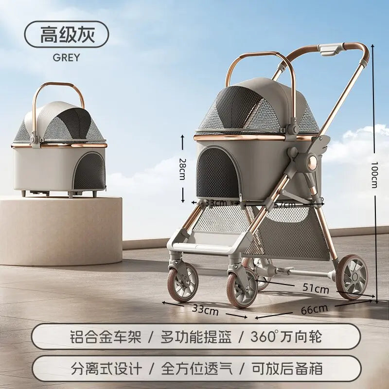 Stylish Foldable Pet Stroller Lightweight Detachable Carrier Bag Portable Travel Cart for Dogs Cats Car Use