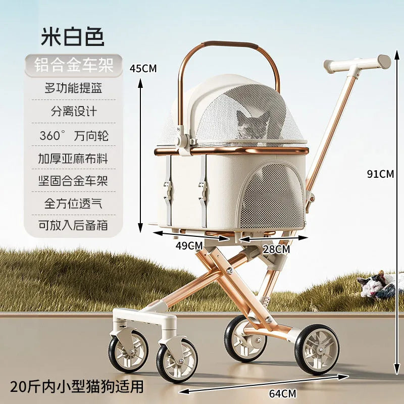 Stylish Foldable Pet Stroller Lightweight Detachable Carrier Bag Portable Travel Cart for Dogs Cats Car Use