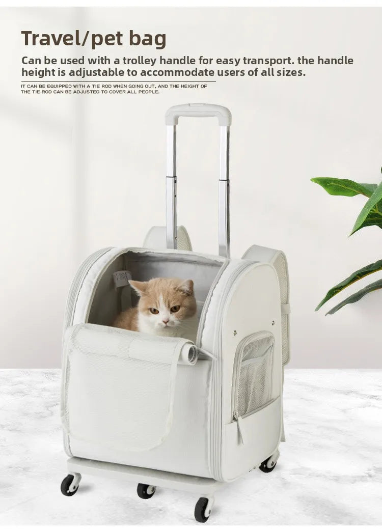ZHAYA Pet Carrier Rolling Waterproof Oxford Foldable Lightweight Portable Trolley Travel Cat Dog Outdoor Ventilated Sturdy