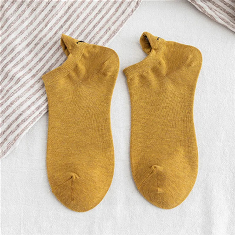 Kawaii Embroidered Expression Candy Color Women Socks Happy Fashion Girls Ankle Funny Sokken Cotton Unisex Christmas Dropship