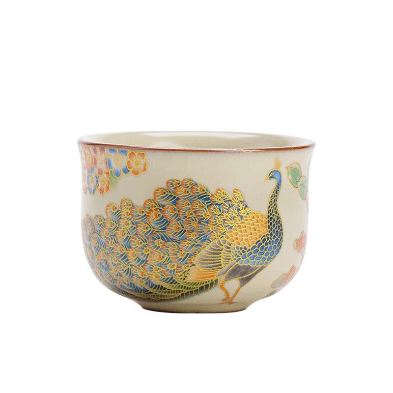Traditional Ru Ware Ceramic Teacup Crackle Glaze Nurturing Gongfu Tea Cup Individual Handmade Chinese Tea Set Home Office Decor
