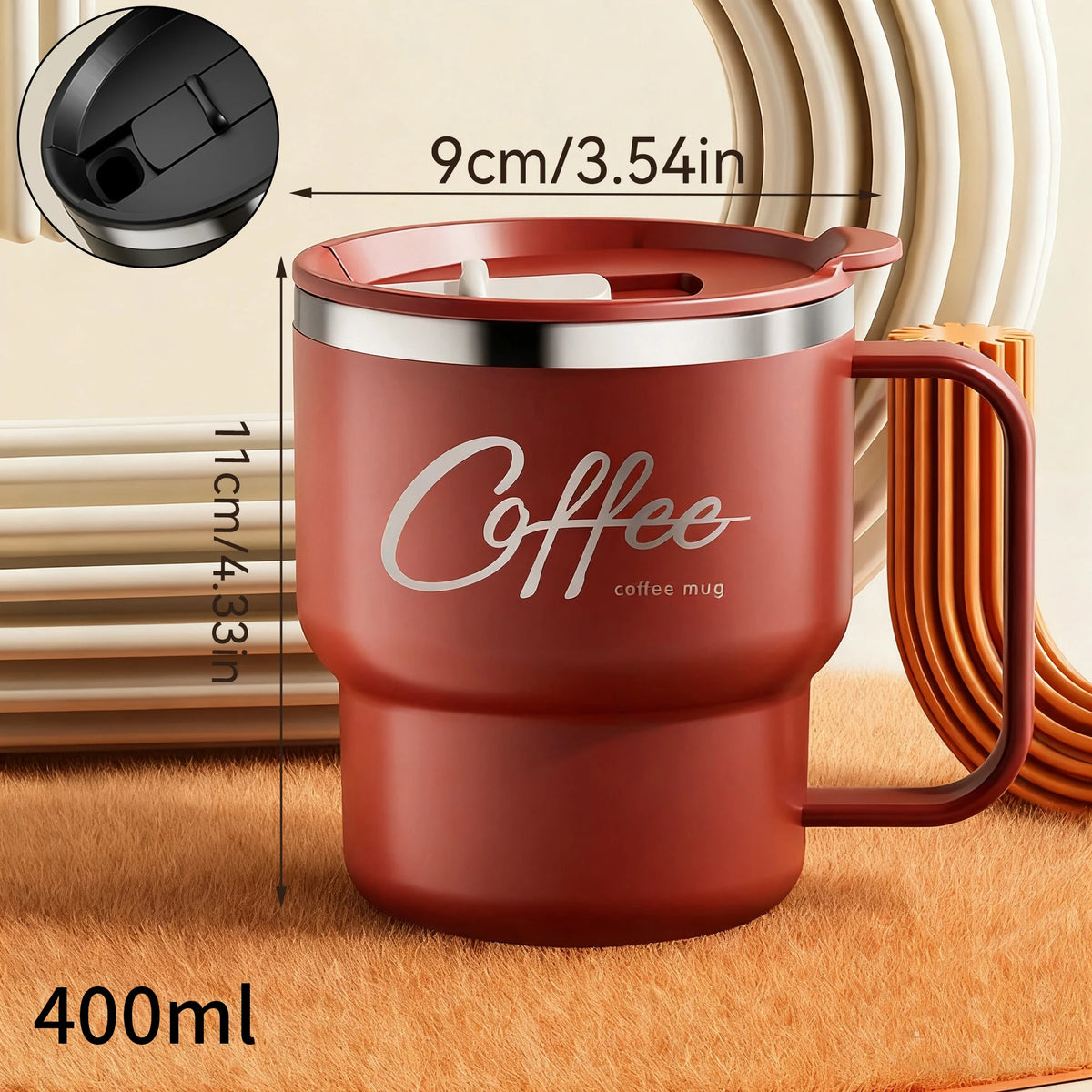 WORTHBUY 400/480ML 304 Stainless Steel Coffee Cup With Lid&Handle Double Layer Coffee Mug Drinkware Reusable Insulated Water Cup