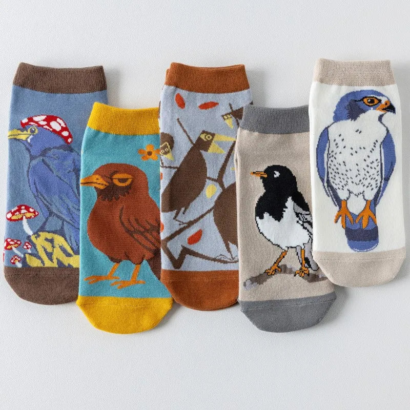 5 Pairs/Pack Women's Spring New Autumn Summer Cartoon Dog Bird Cat Socks Soft Breathable Funny Socks for Girls