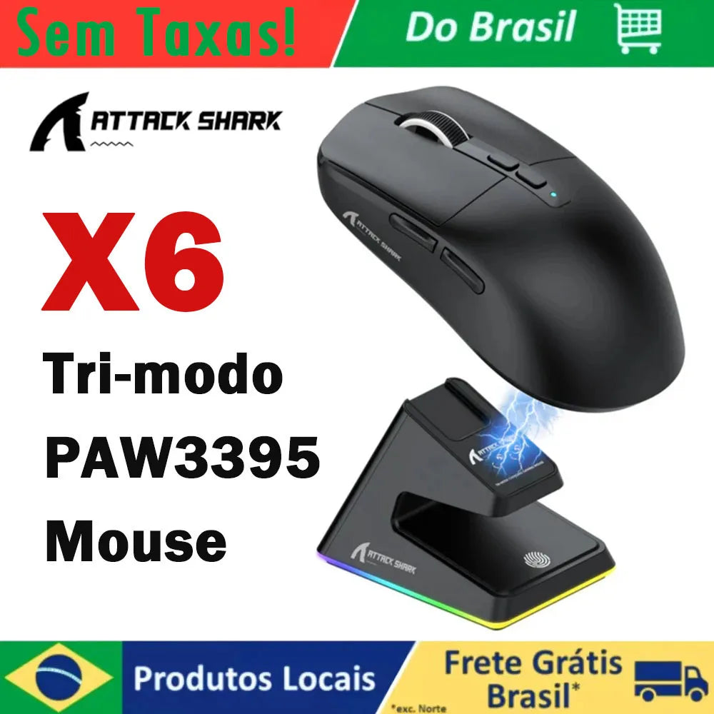 ATTACK SHARK X6 Wireless Macro Gaming Mouse PAW3395 26000 DPI Tri-Mode Wired/2.4G/BT5.2 Connection Magnetic Charging Base Mouse