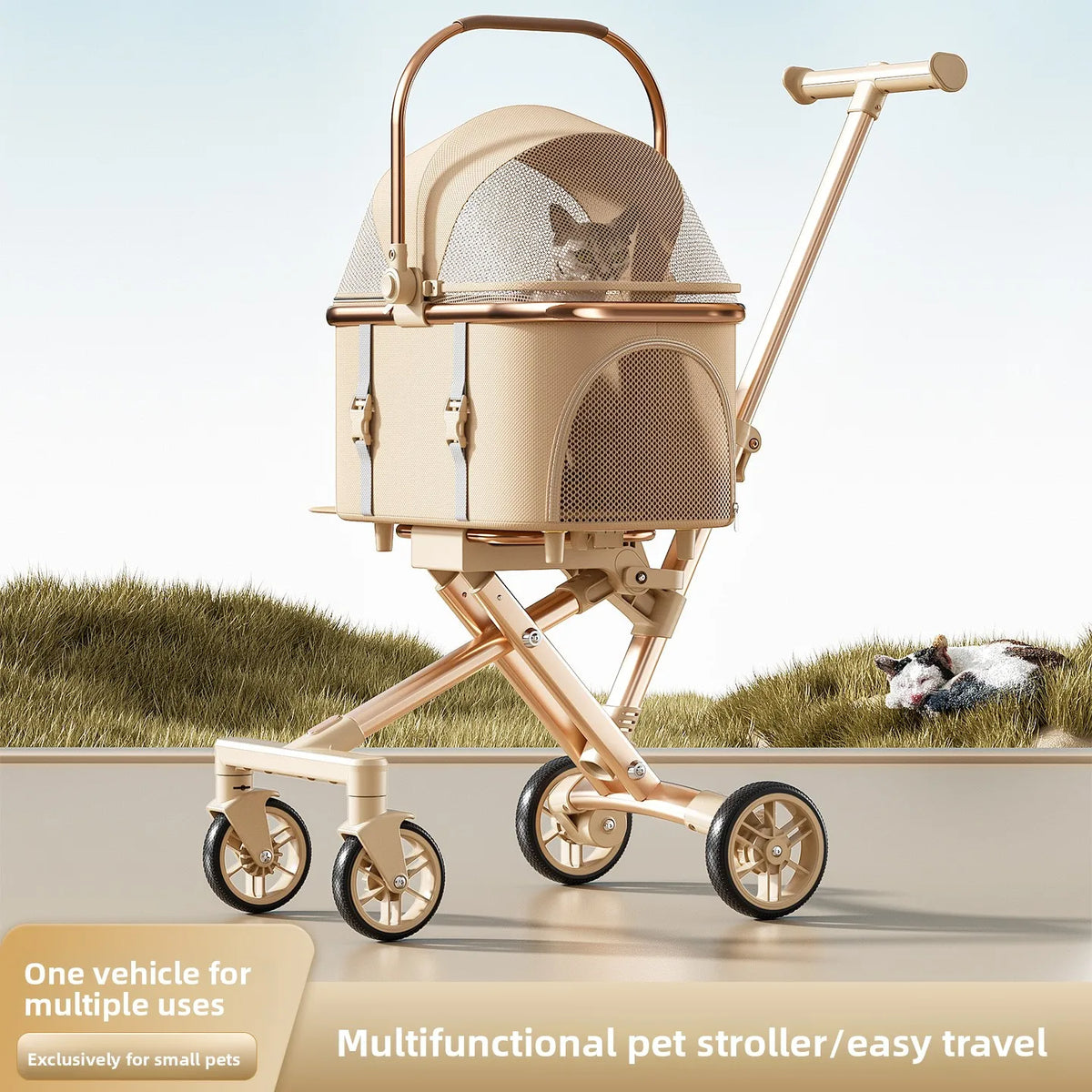 Stylish Foldable Pet Stroller Lightweight Detachable Carrier Bag Portable Travel Cart for Dogs Cats Car Use