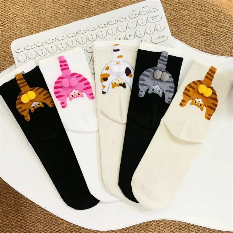 Cartoon Cat Egg Socks Soft Breathable Cute Mid Tube Cotton Socks 3D Cat Egg Balls Unique Design Trendy Funny for Christmas Cat