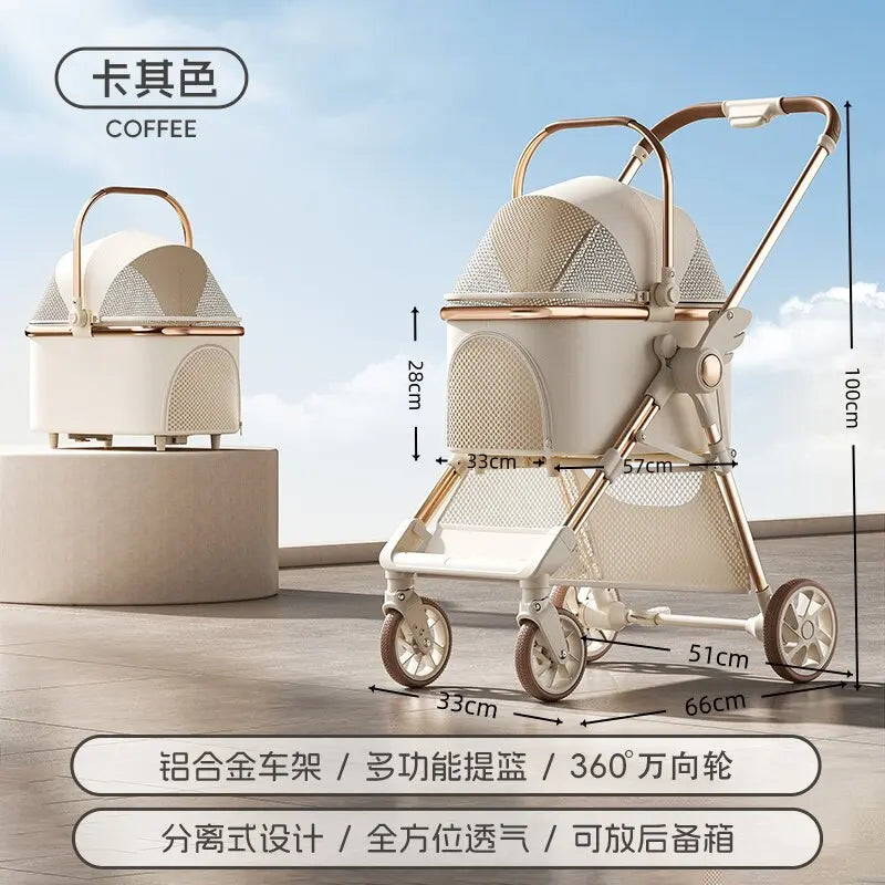 Stylish Foldable Pet Stroller Lightweight Detachable Carrier Bag Portable Travel Cart for Dogs Cats Car Use