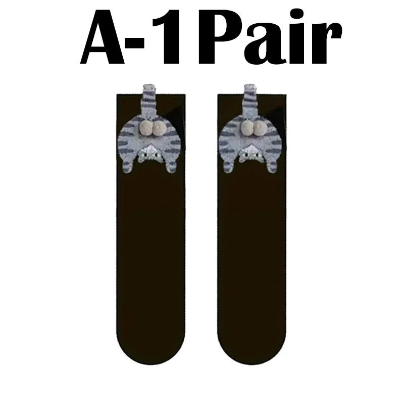 Cartoon Cat Egg Socks Soft Breathable Cute Mid Tube Cotton Socks 3D Cat Egg Balls Unique Design Trendy Funny for Christmas Cat