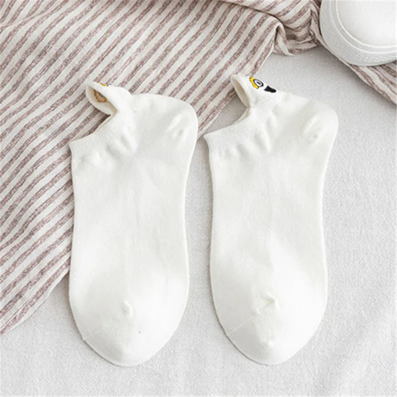 Kawaii Embroidered Expression Candy Color Women Socks Happy Fashion Girls Ankle Funny Sokken Cotton Unisex Christmas Dropship