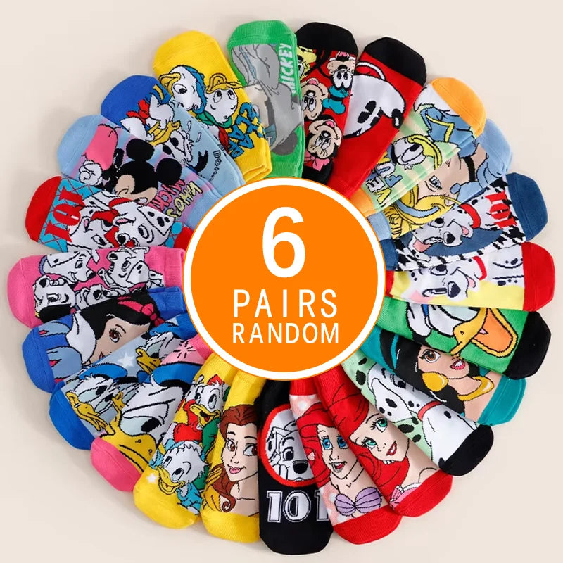 6/12/18 Pairs Cartoon Couple Socks for Women Men Funny Anime Pattern Crew No Show Socks Summer Breathable Thin Socks Random Set