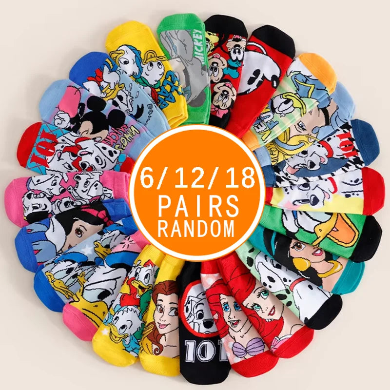 6/12/18 Pairs Cartoon Couple Socks for Women Men Funny Anime Pattern Crew No Show Socks Summer Breathable Thin Socks Random Set