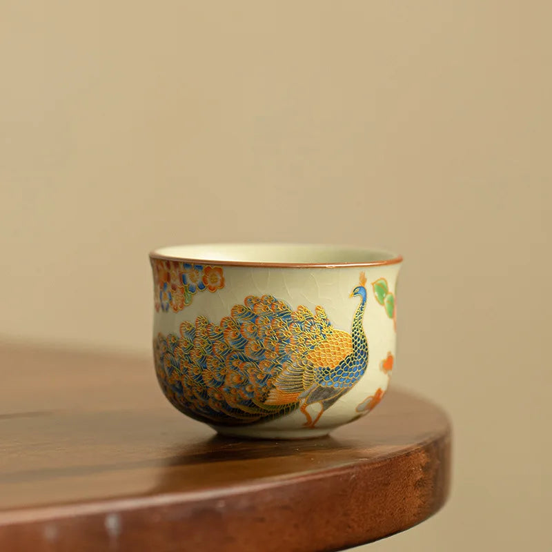 Traditional Ru Ware Ceramic Teacup Crackle Glaze Nurturing Gongfu Tea Cup Individual Handmade Chinese Tea Set Home Office Decor