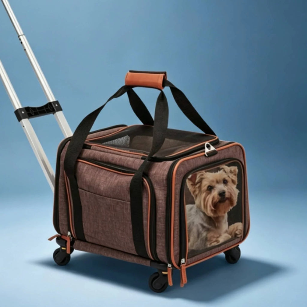 Rolling Mesh Pet Carrier with Breathable Mesh Windows Soft-sided Animal Carrier for Pet Travel Gear and Daily Errands