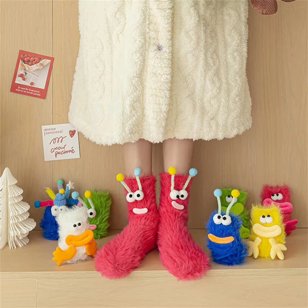 Funny Monster Socks Autumn Winter Coral Fleece Floor Socks Couple Sleep Sock Fuzzy Socks Party Stockings