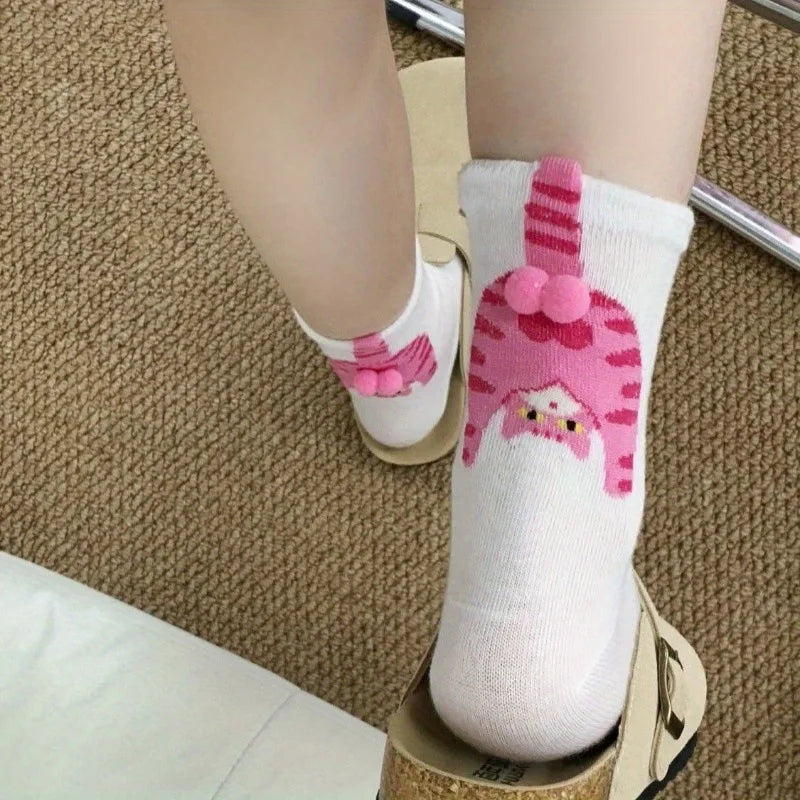 Cartoon Cat Egg Socks Soft Breathable Cute Mid Tube Cotton Socks 3D Cat Egg Balls Unique Design Trendy Funny for Christmas Cat