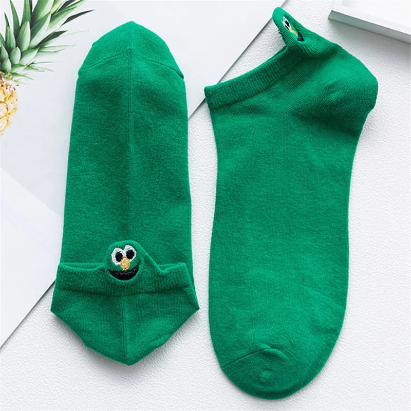 Kawaii Embroidered Expression Candy Color Women Socks Happy Fashion Girls Ankle Funny Sokken Cotton Unisex Christmas Dropship