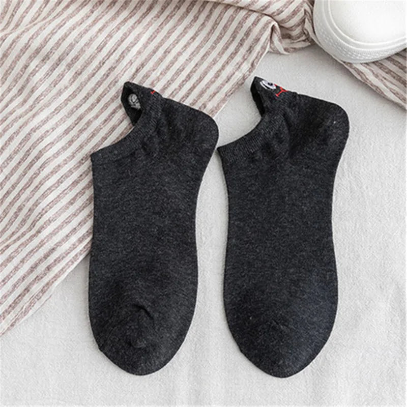 Kawaii Embroidered Expression Candy Color Women Socks Happy Fashion Girls Ankle Funny Sokken Cotton Unisex Christmas Dropship