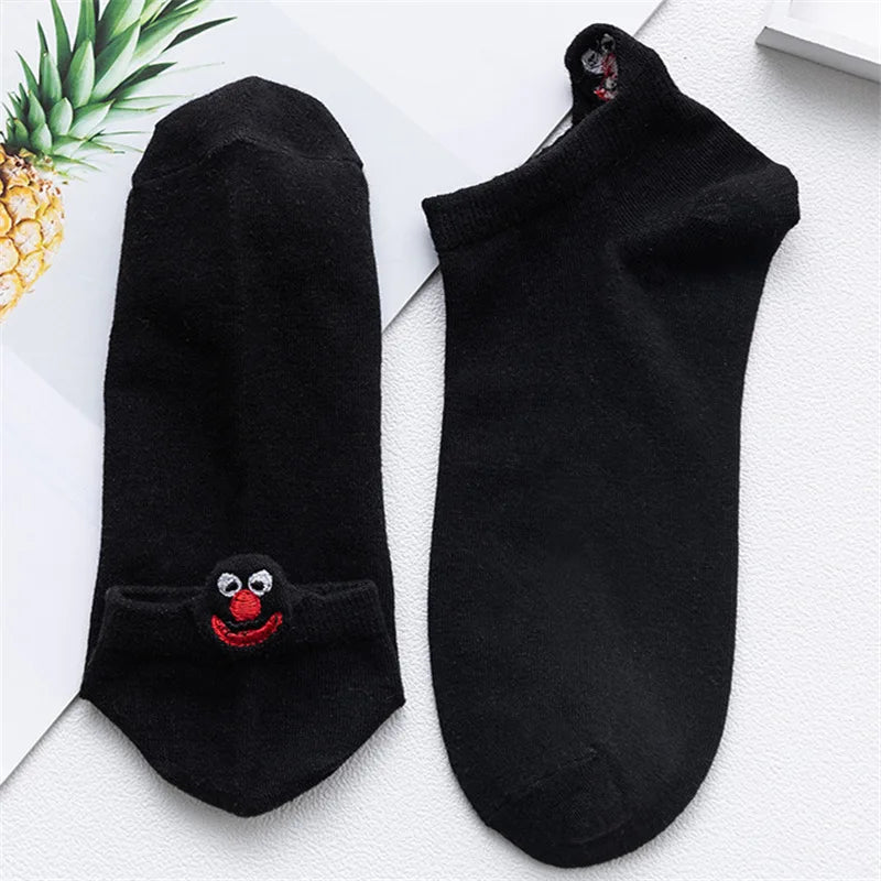 Kawaii Embroidered Expression Candy Color Women Socks Happy Fashion Girls Ankle Funny Sokken Cotton Unisex Christmas Dropship