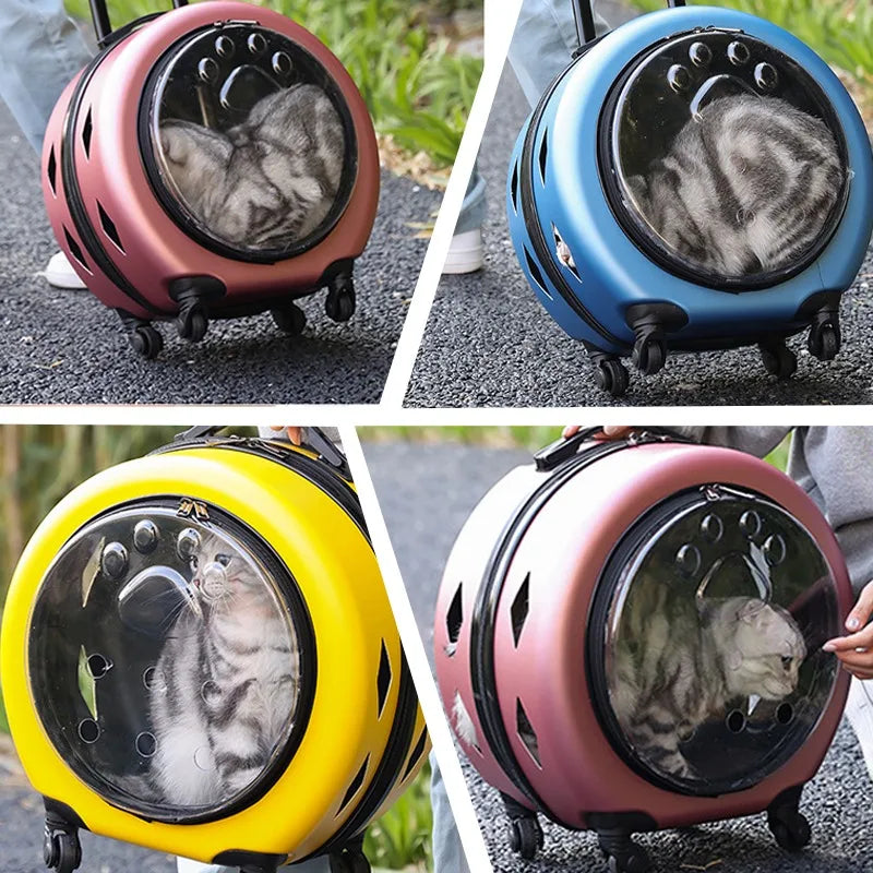 Travel Wheeling Suitcase Pet Trolley Case Transparent Dog Bags Trolley Pet Cabin Carriers Travel Products for Cat Dog