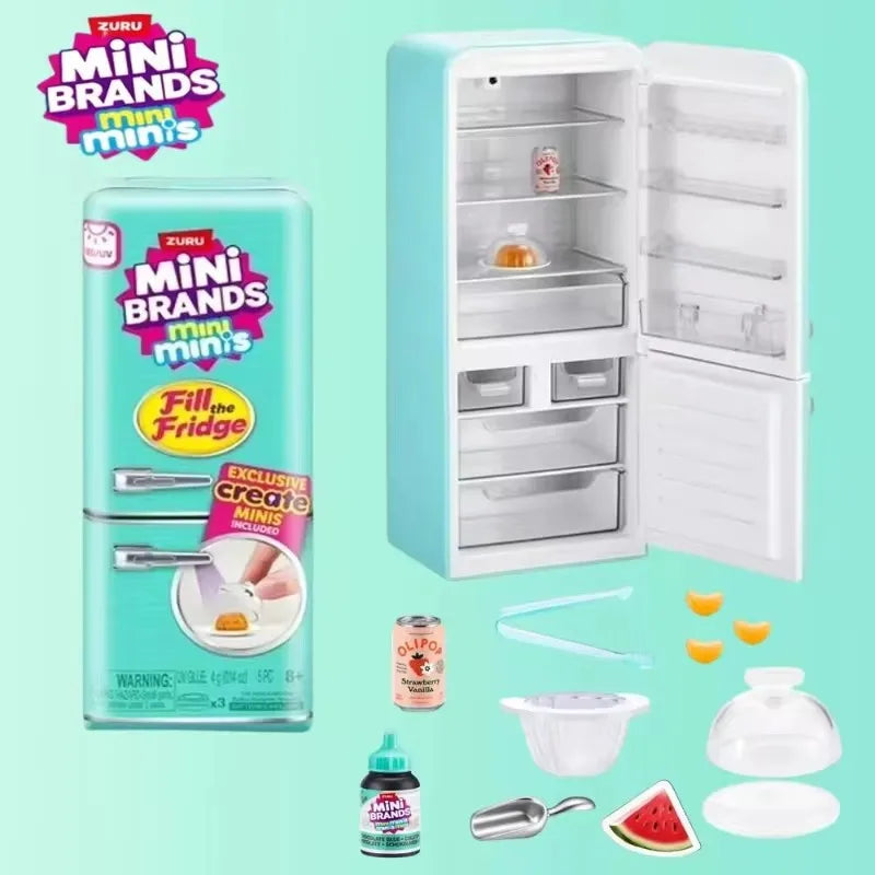 NEW ZURU Mini Brands Mini Fridge Set with Original Packaging Blind Box Openable Fridge Door Anime Figure Mystery Box Model Toys